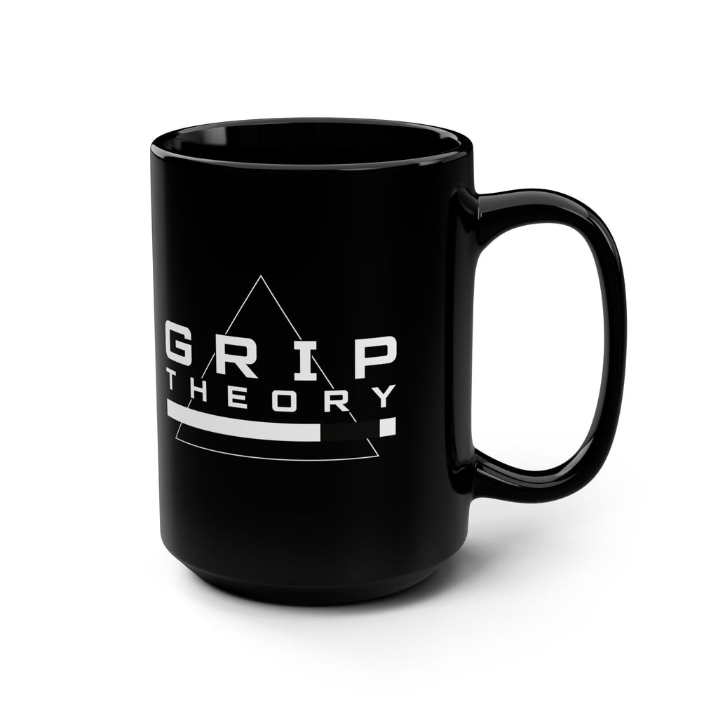 Grip Theory Black 15oz Mug — Bold Logo Coffee Cup for Desk & Gym Fans