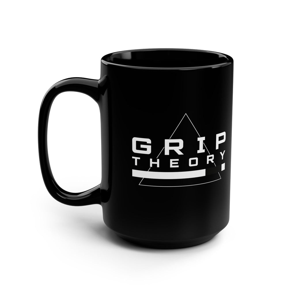Grip Theory Black 15oz Mug — Bold Logo Coffee Cup for Desk & Gym Fans