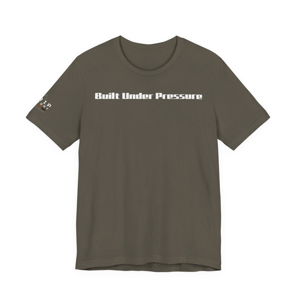 Grip Theory T-Shirt — "Built Under Pressure" Graphic Tee (Brown)