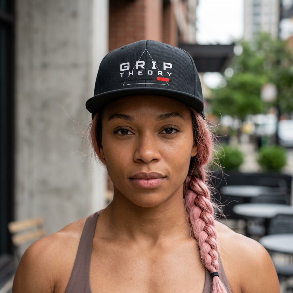 Grip Theory Snapback Hat — Men's Trendy Flat-Brim Cap with Geometric Logo