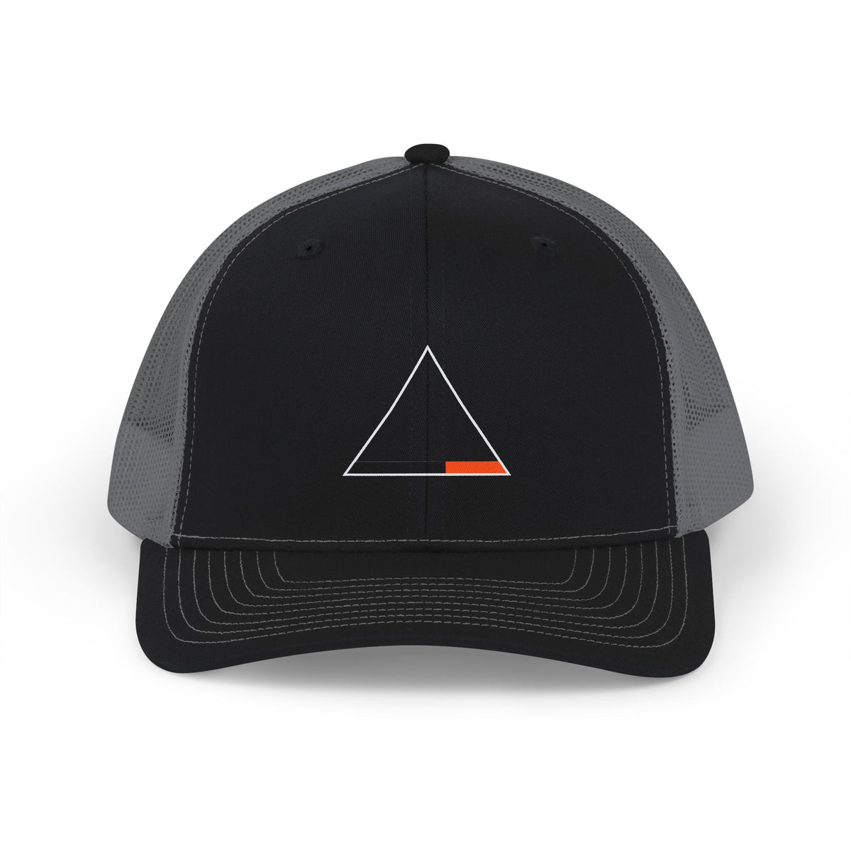 Triangle Minimalist Trucker Cap — Geometric Snapback Hat with Orange Accent