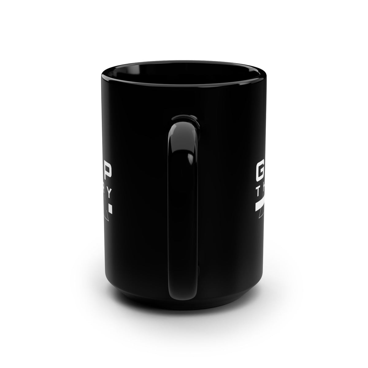 Grip Theory Black 15oz Mug — Bold Logo Coffee Cup for Desk & Gym Fans