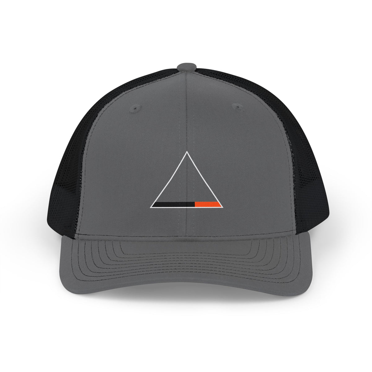 Triangle Minimalist Trucker Cap — Geometric Snapback Hat with Orange Accent