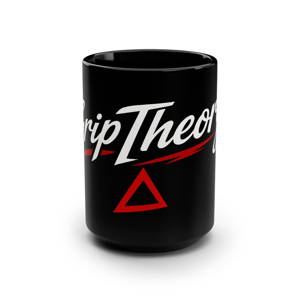 Black 15oz Coffee Mug — 'Grip Theory' Script Logo Design