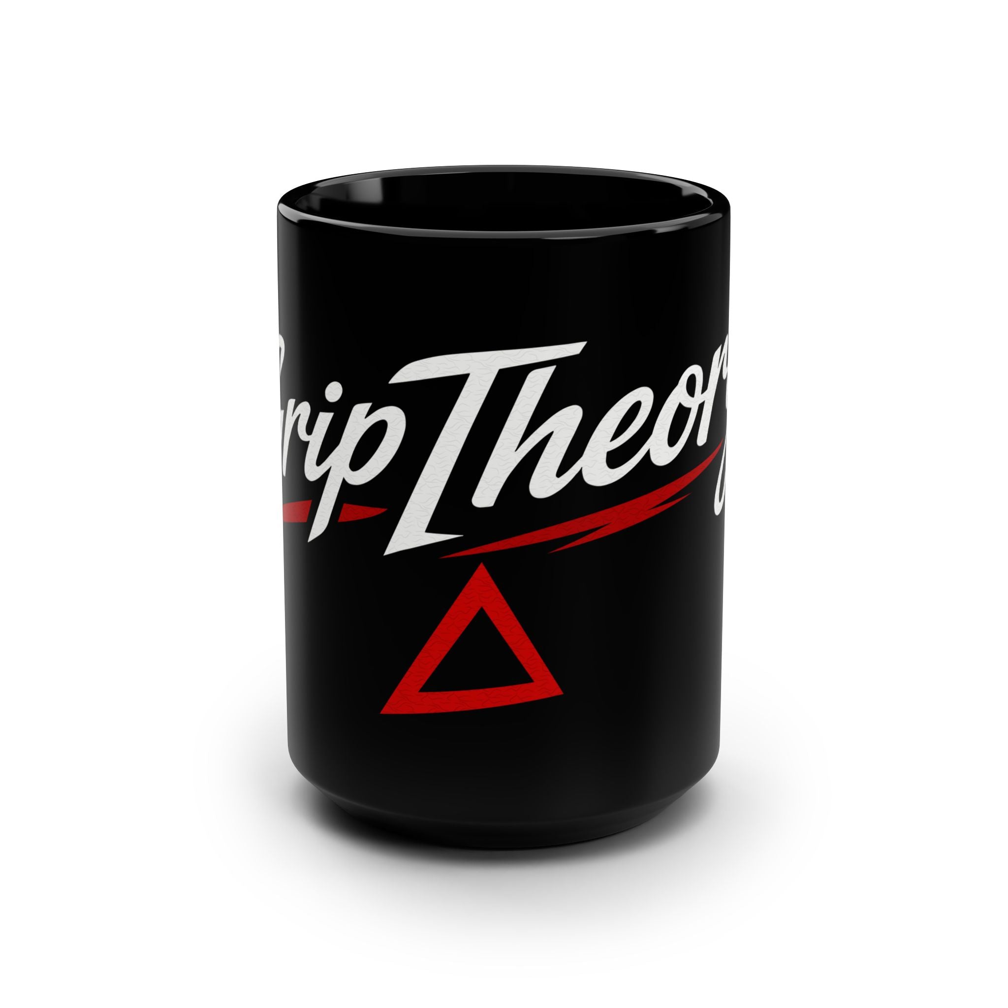 Black 15oz Coffee Mug — 'Grip Theory' Script Logo Design