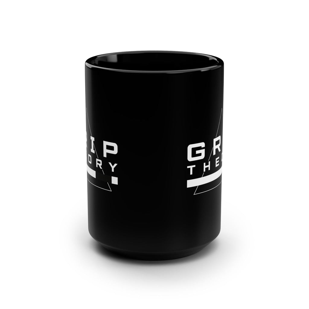 Grip Theory Black 15oz Mug — Bold Logo Coffee Cup for Desk & Gym Fans